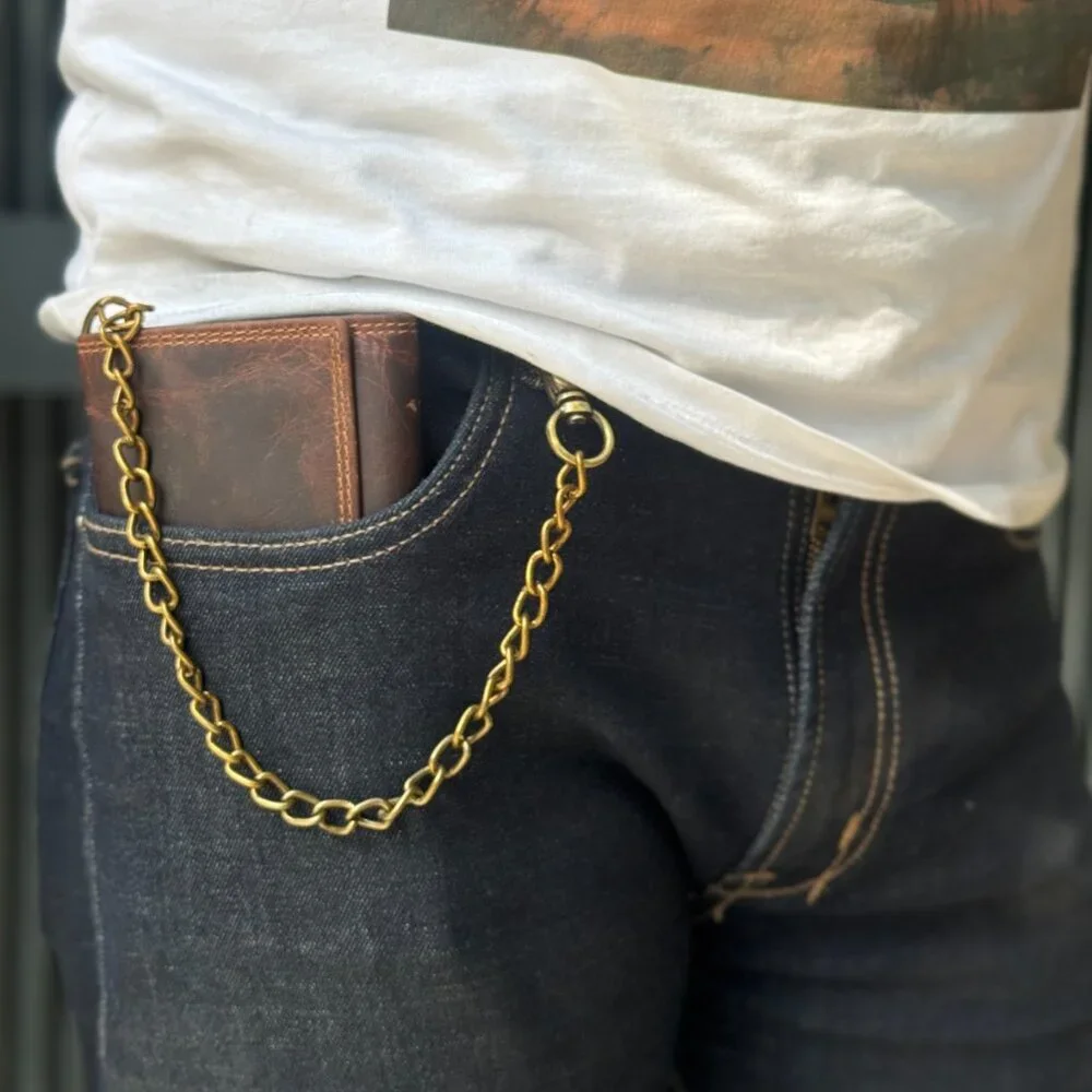 Men’s Leather Biker Chain Wallet – RFID Trifold Trucker Wallet